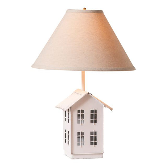 House Lamp in Rustic White with Ivory Linen Shade*