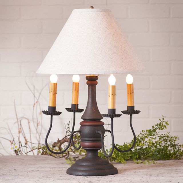 Jamestown Lamp in Hartford Black and Red with Linen Ivory Shade - Made in USA - Brownsland Farm