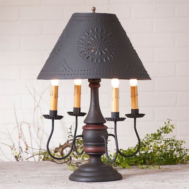 Jamestown Lamp in Hartford Black with Red with Textured Black Tin Shade - Made in USA - Brownsland Farm