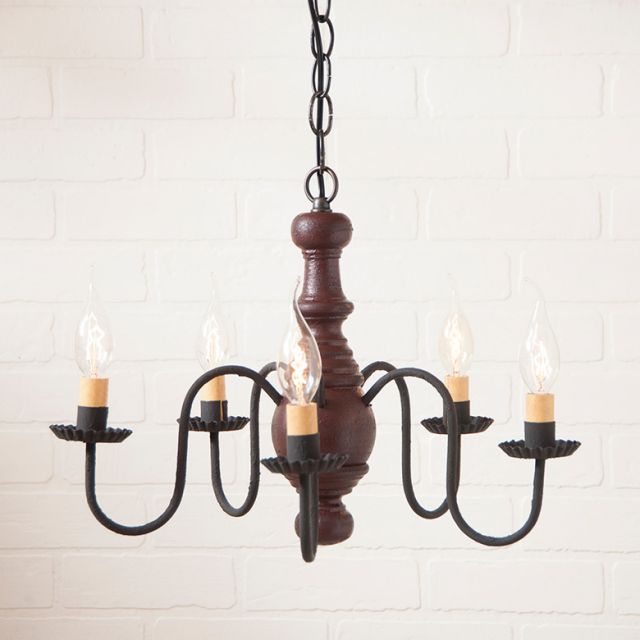 5-Arm Lancaster Wood Chandelier in Americana Red - Made in USA - Brownsland Farm