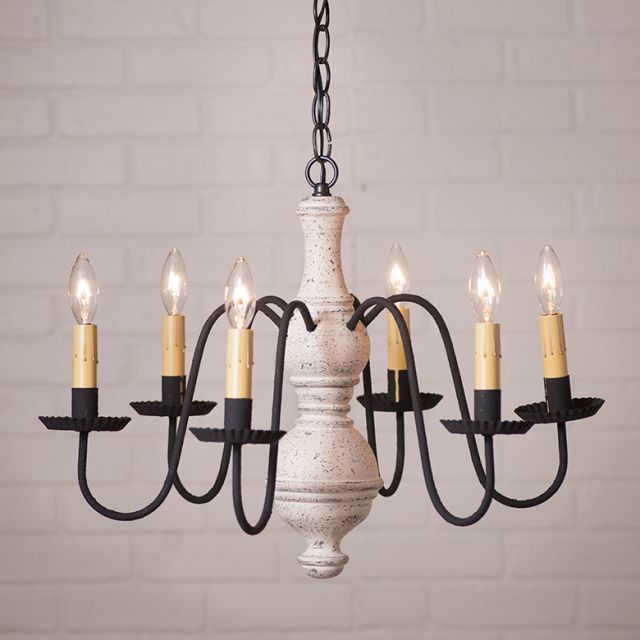 6-Arm Medium Chesterfield Wood Chandelier in Americana White - Made in USA - Brownsland Farm