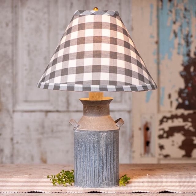 Milk Jug Lamp with Gray Check Shade - Brownsland Farm