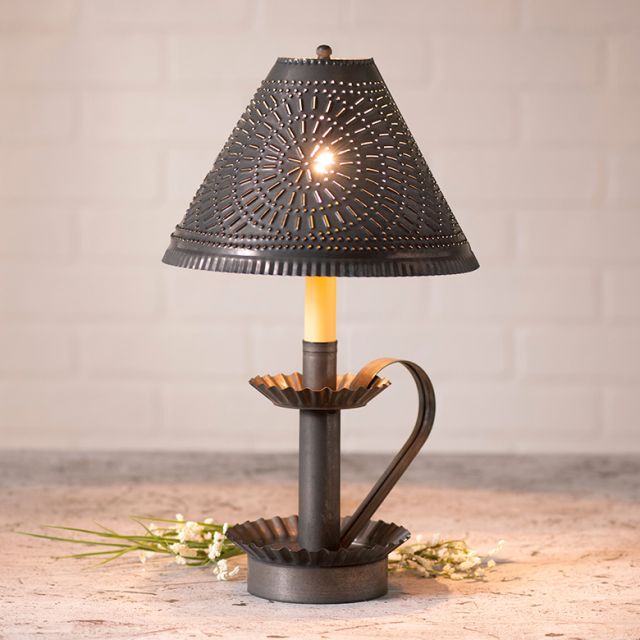 Plantation Candlestick Lamp with Chisel Shade in Kettle Black - Made in USA - Brownsland Farm