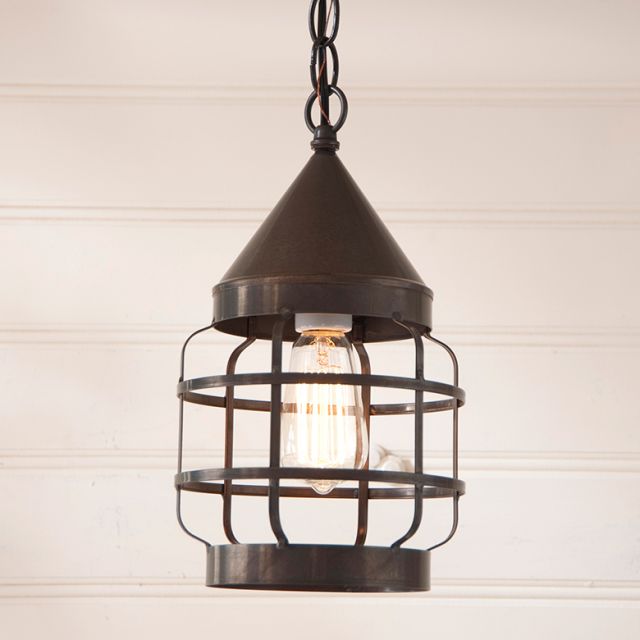 Round Hanging Strap Light in Kettle Black - Made in USA - Brownsland Farm
