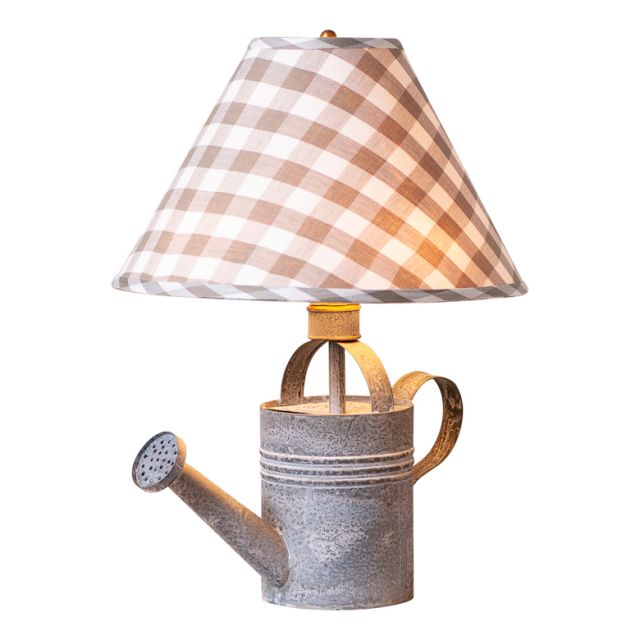 Watering Can Lamp in Weathered Zinc with Gray Check Shade